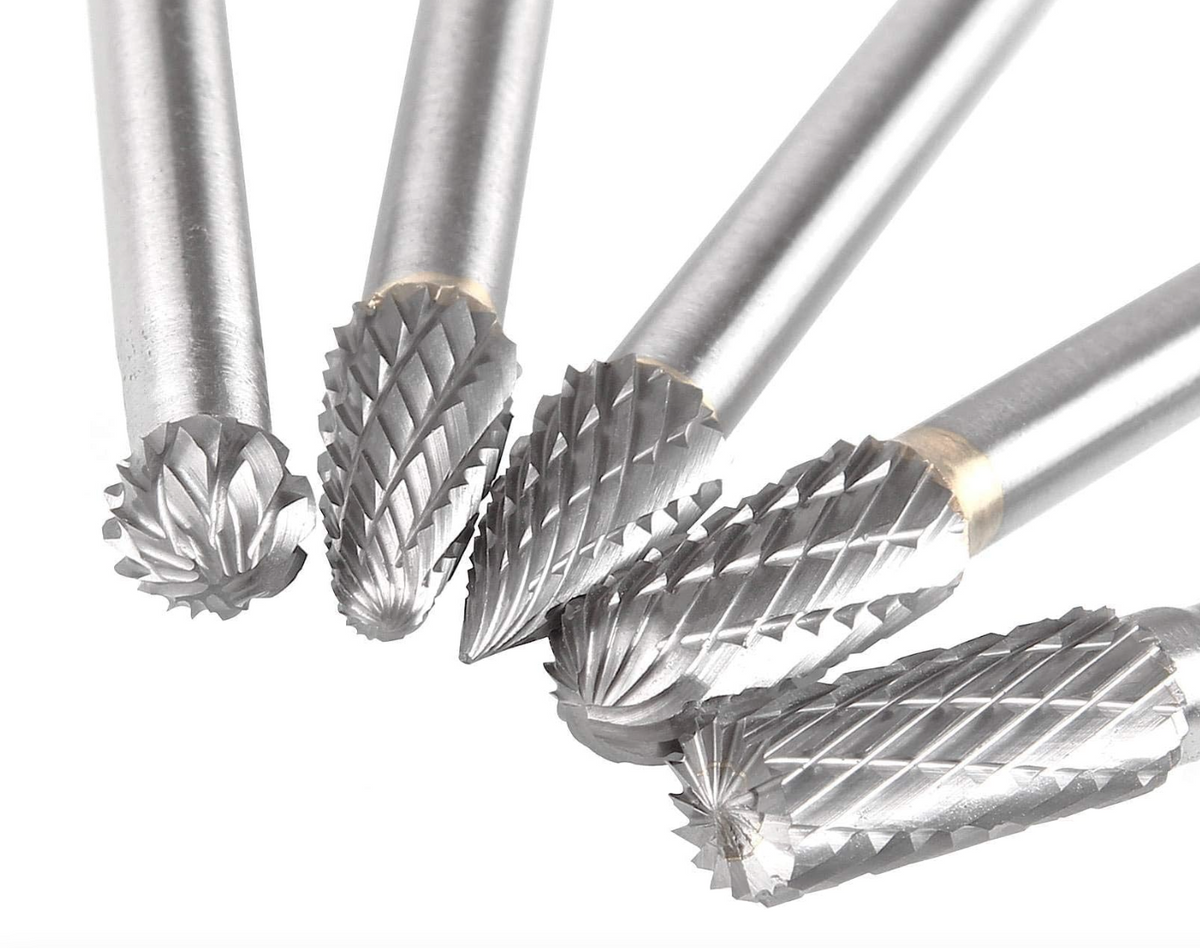 Carbide Rotary Bur Set, Carbide Steel, 1/4" Shank