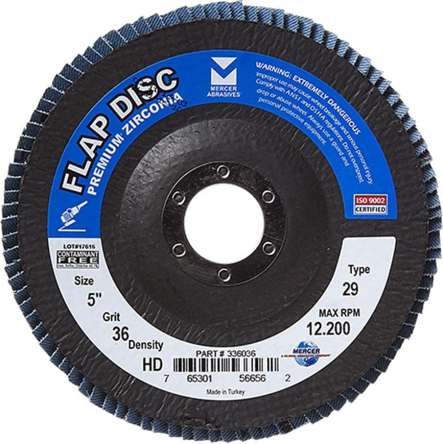 Flap Discs, Zirconia High Density, Type 29, 5" x 7/8"