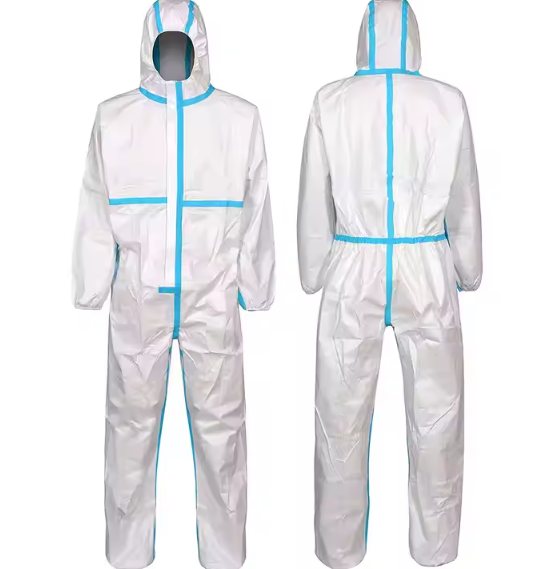 Disposable Coveralls, Polypropylene, With Hood And Elastic Wrists And Ankles White
