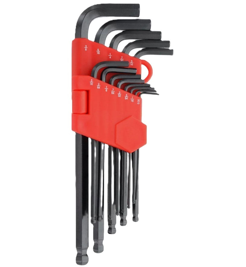 Hex Key Set, Ball Point, Long Arm, Steel, 1/16"-3/8", 9-Pc