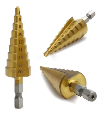 Step Drill Bit Set, 1/4" To 3/4" By 1/16", Varying Mediums